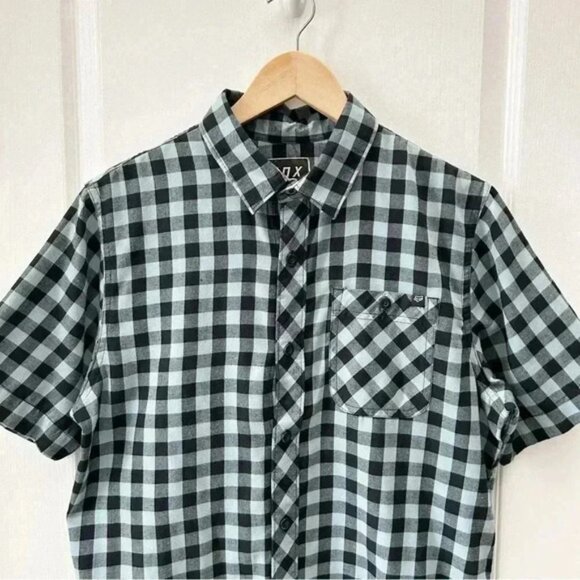 FOX Mens Shirt Troubled Mind Woven Short Sleeve Button Down Green Black Check M - Picture 5 of 14